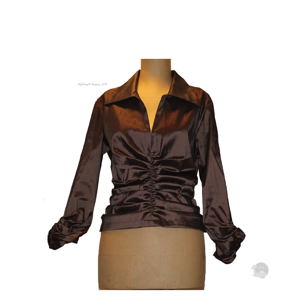 Tadashi Shoji Taffeta Ruched Sleeve Blouse